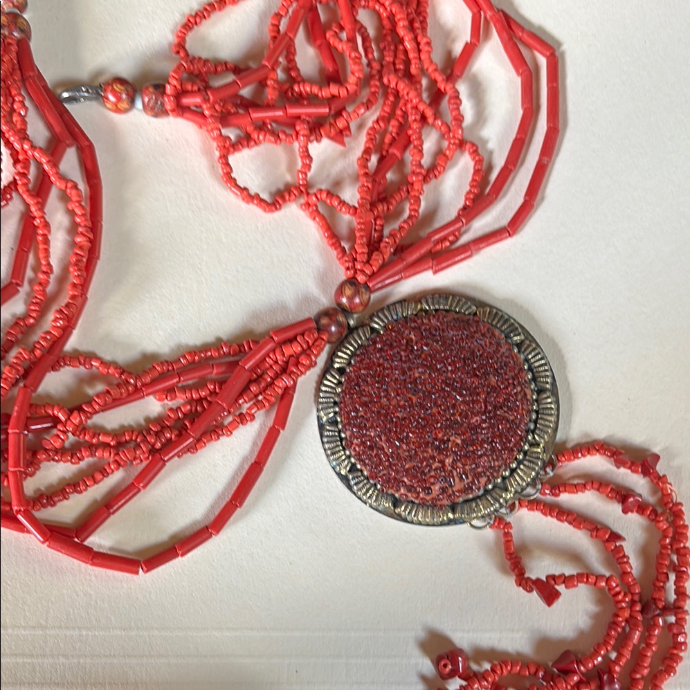 Bold Red Coral Necklace With Pendant